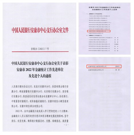 喜讯！市财信小贷公司荣获安康市2022年金融统计工作先进单位