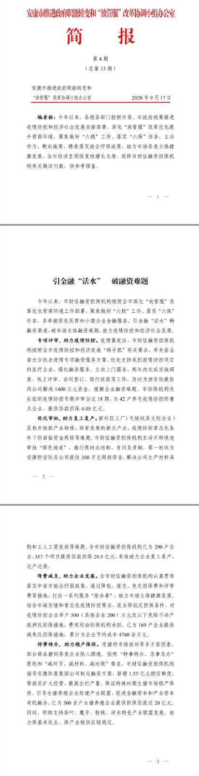 财信担保公司工作获市推进政府职能转变和“放管服”改革协调小组办公室肯定